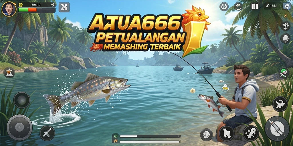 Tampilan gameplay <strong>AA666</strong> yang mendebarkan saat menangkap ikan di danau.