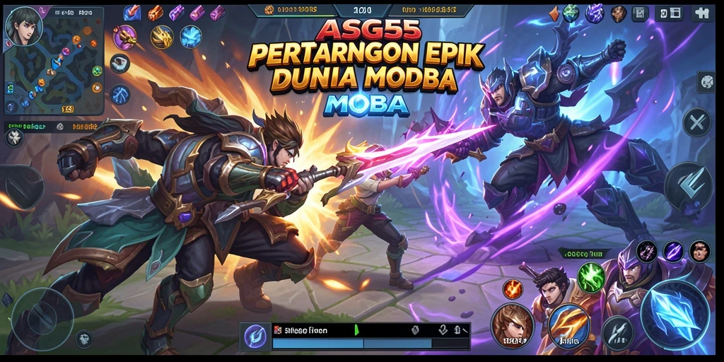 Screenshot gameplay ASG55 yang menunjukkan pertempuran seru di arena MOBA.