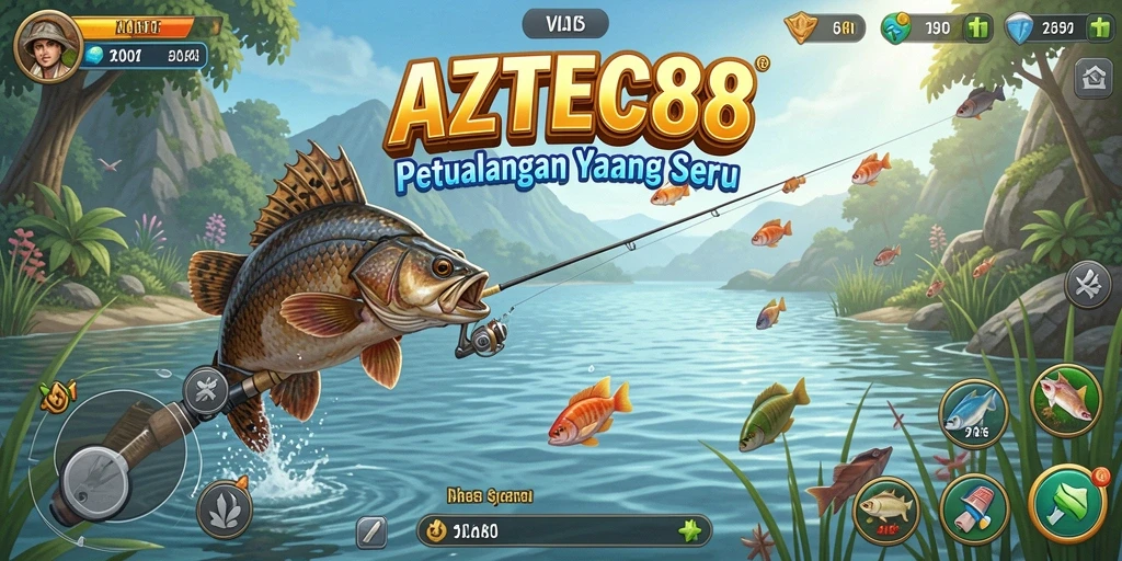 Gameplay AZTEC88 menampilkan pengalaman memancing yang mendebarkan dan warna-warni.