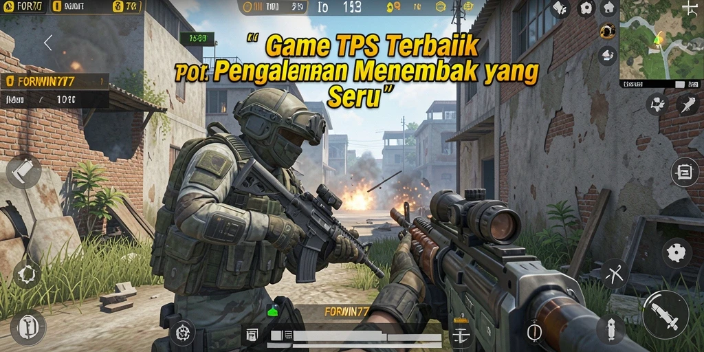 Screenshot menampilkan aksi mendebarkan dalam FORWIN77 dengan gameplay TPS yang intens.