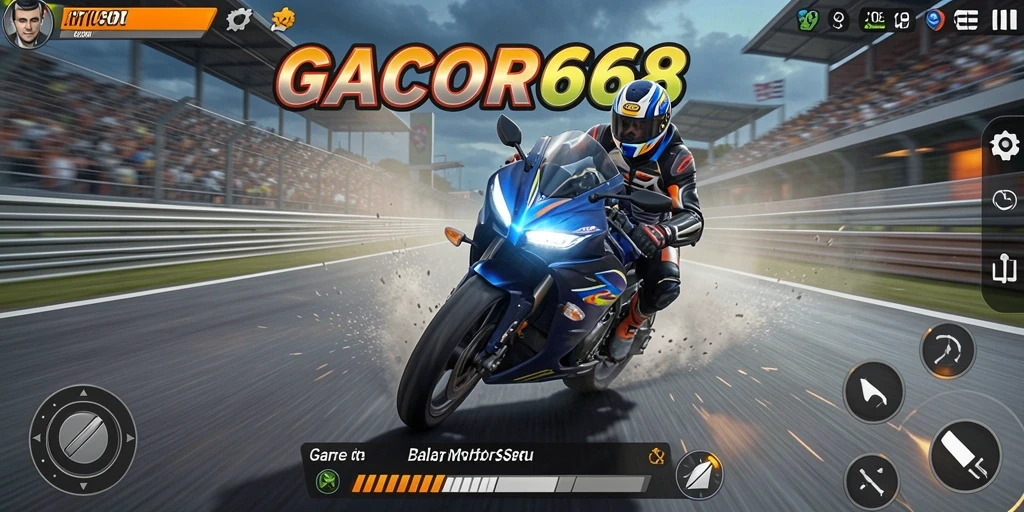 Screenshot gameplay GACOR668 menampilkan aksi balap motor yang mendebarkan.