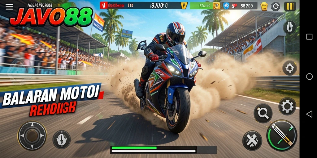 Tampilan gameplay menegangkan dari balapan motor di JAVO88.