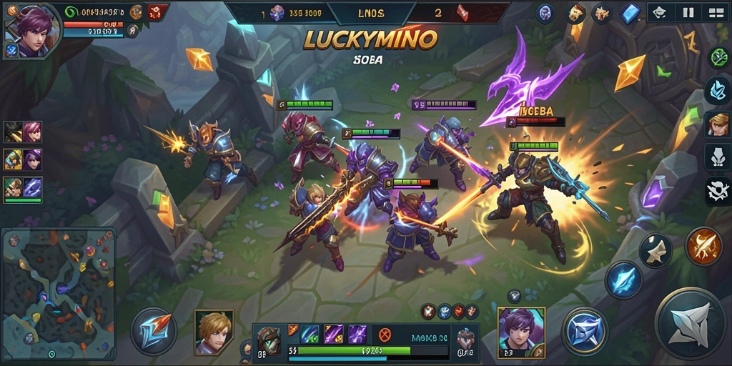 Tampilan gameplay LUCKYMINO yang menakjubkan dalam pertempuran.