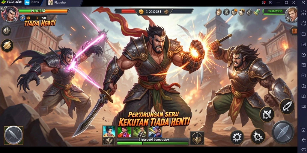 Screenshot gameplay PLUTO88 menampilkan pertarungan seru antar karakter.