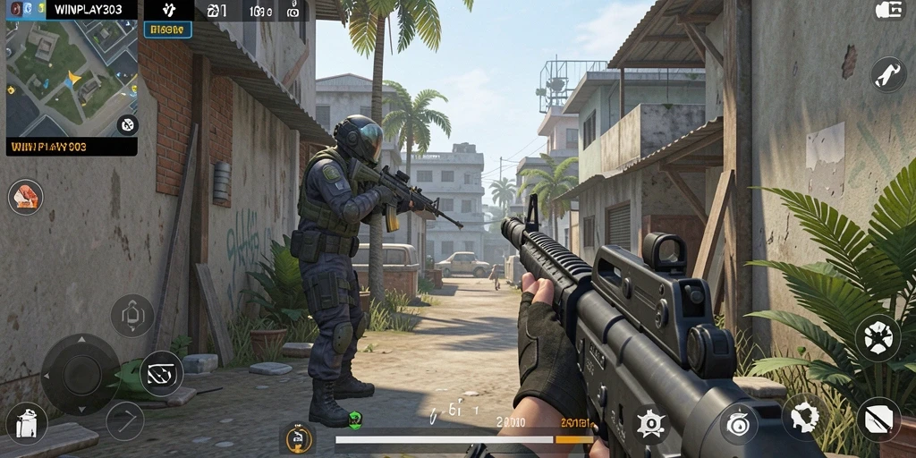 Tangkapan layar gameplay intens dari WINPLAY303 menunjukkan aksi menembak yang menarik.
